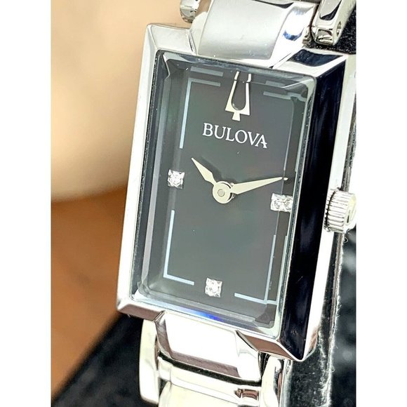 Bulova Accessories - Bulova Women's Watch 96P209 Silver Tone Black Mother of Pearl Dial Diamond 18mm